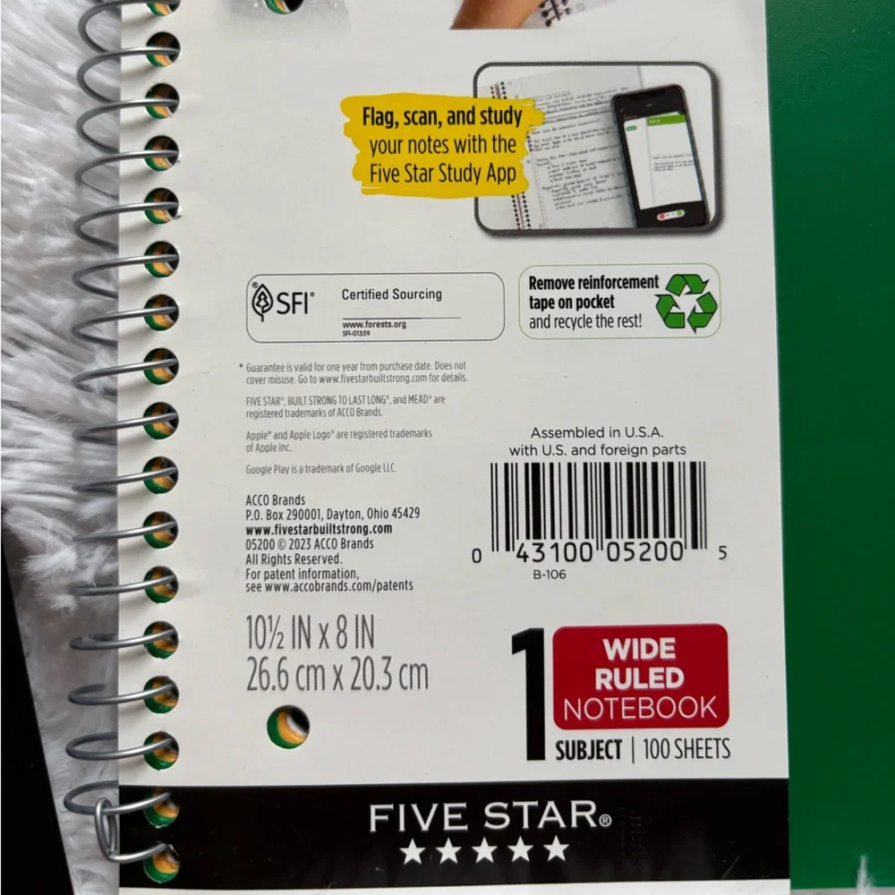 Five Star Wide Ruled 1‎ Subject Notebooks Set of 2